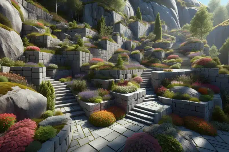 Hvordan bruke stein for å skape nivåforskjeller i hagen: guide til murer, trapper og terrasser