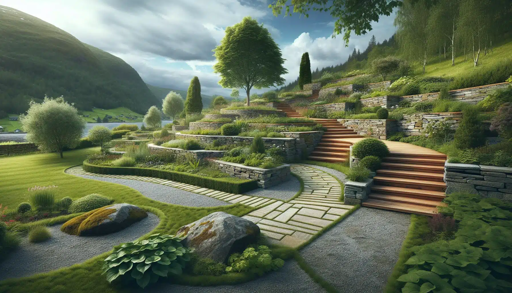 Hvordan bruke stein for &aring; skape niv&aring;forskjeller i hagen: guide til murer, trapper og terrasser &ndash; illustrasjon 1