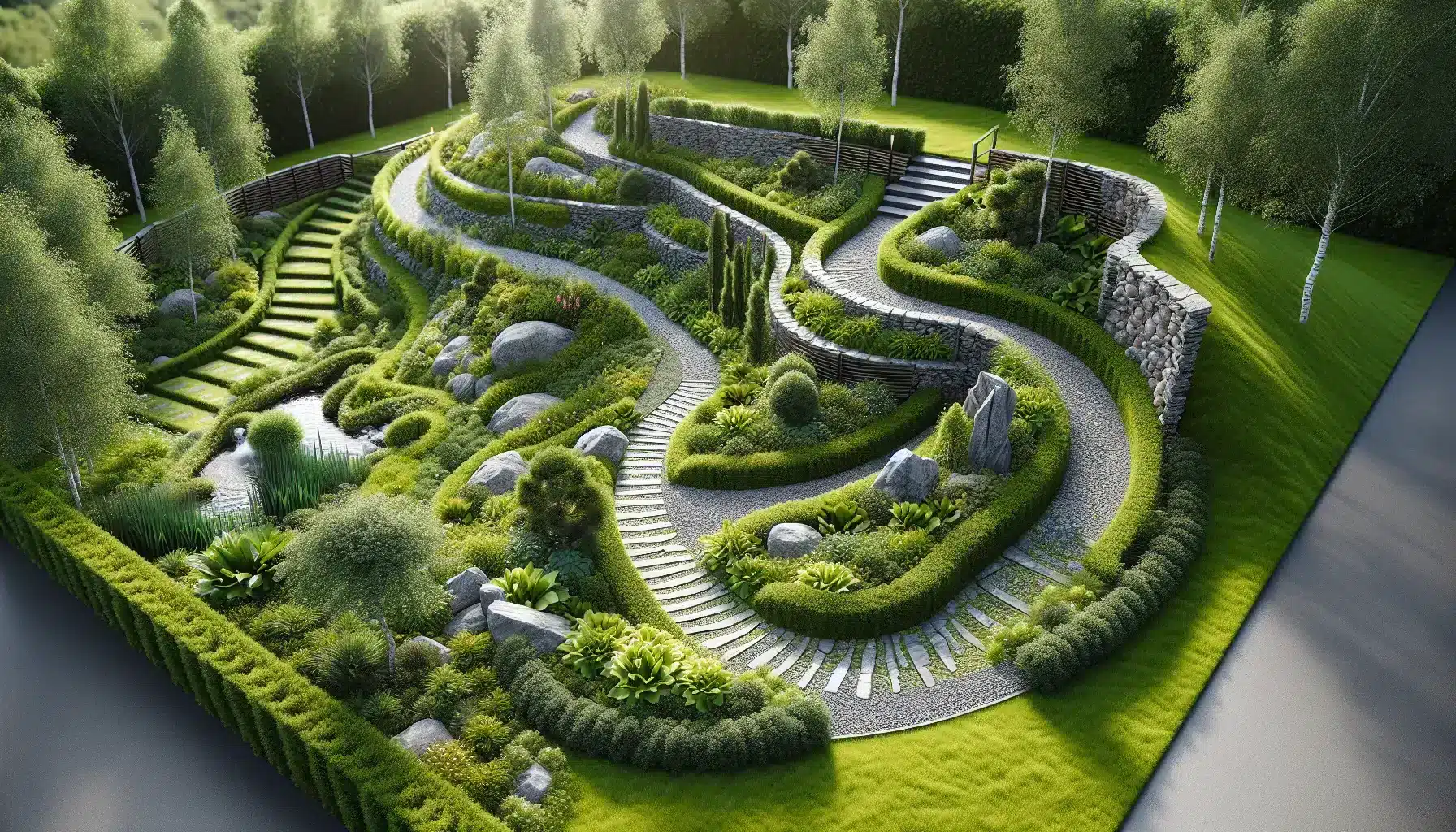 Inspirasjon: bruk av naturstein i hagedesign for tidløst, eksklusivt og bærekraftig uterom 3 Naturstein gir fleksible muligheter for å kombinere funksjon med estetikk i hagen – illustrasjon