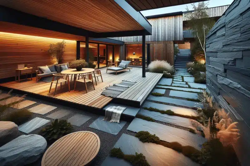 Slik kombinerer du stein og tre for et harmonisk uterom